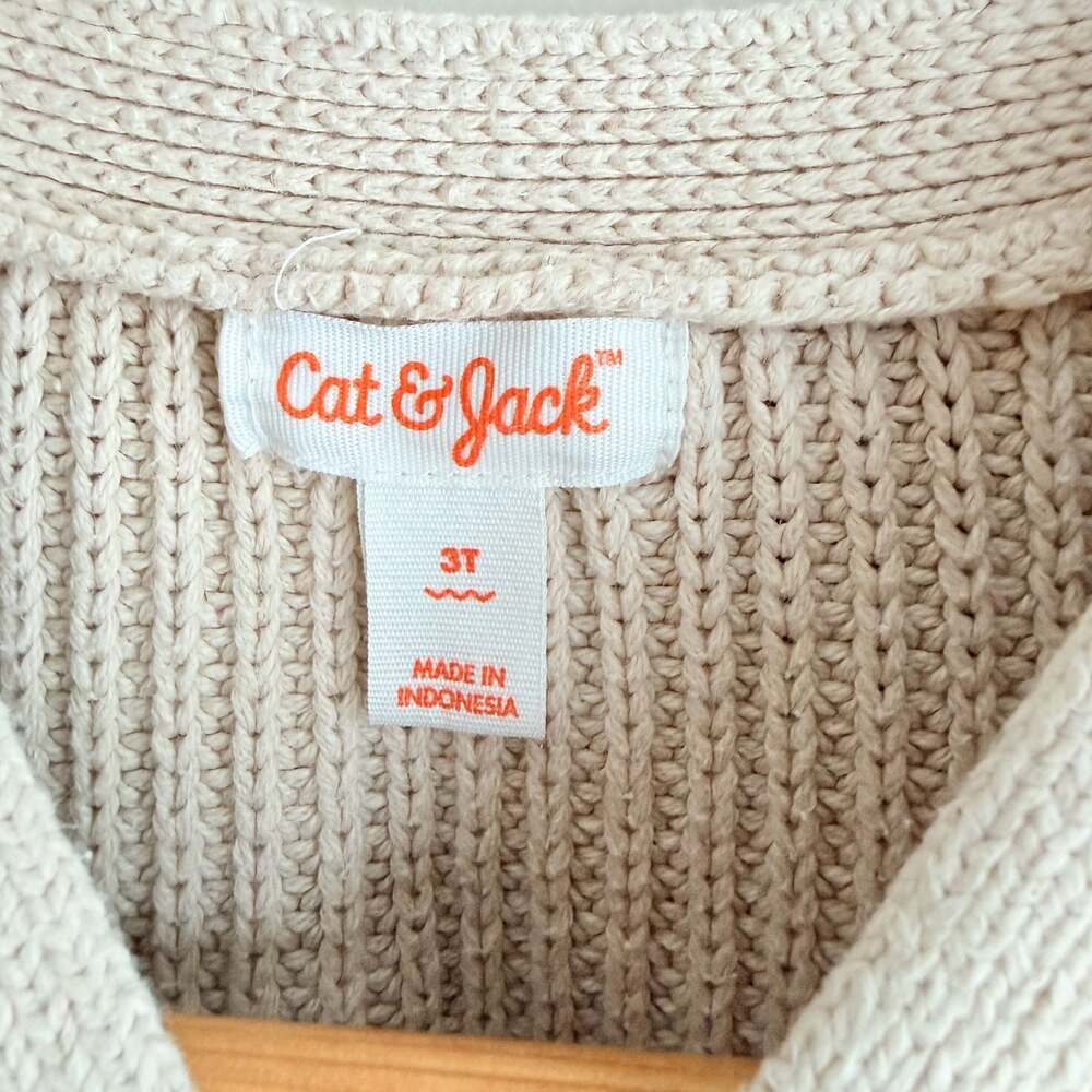 Cat & Jack Toddler 3T Beige Ribbed Knit Button-Front Cardigan Sweater - Picture 4 of 5